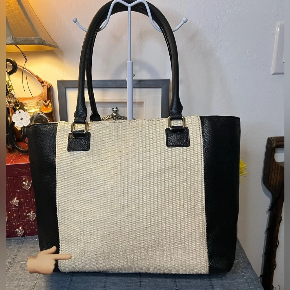 Kate Spade NY Renny Drive Francis straw & black leather Tote Shoulder Bag w Bow